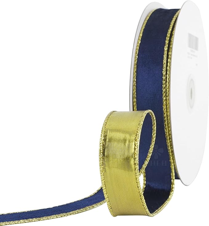 MEEDEE Navy Blue and Gold Velvet Ribbon - Image 8
