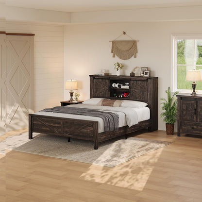 luxoak full size farmhouse platform bed with storage, front angle view