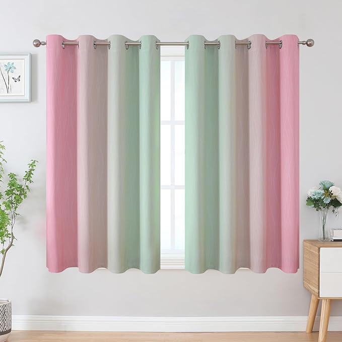 Estelar Textiler Sage and Pink Blackout Curtains 54 Inch Length, Light Blocking - Image 2