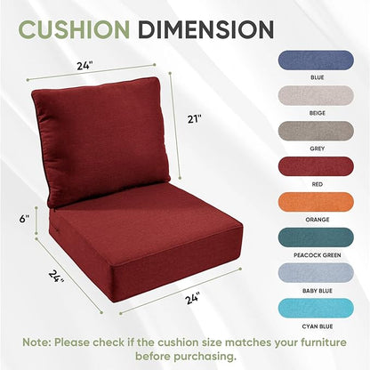 Outdoor Chair Cushions Set of 2, Waterproof 24x24 Patio Chair Cushion, Couch - Image 7