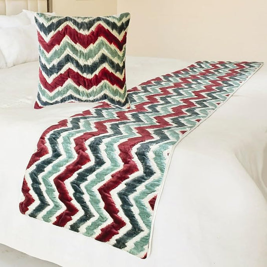 The HomeCentric King/Queen/Twin Red & Blue Designer Queen 74"x18" Bed Runner by TheHomeCentric
