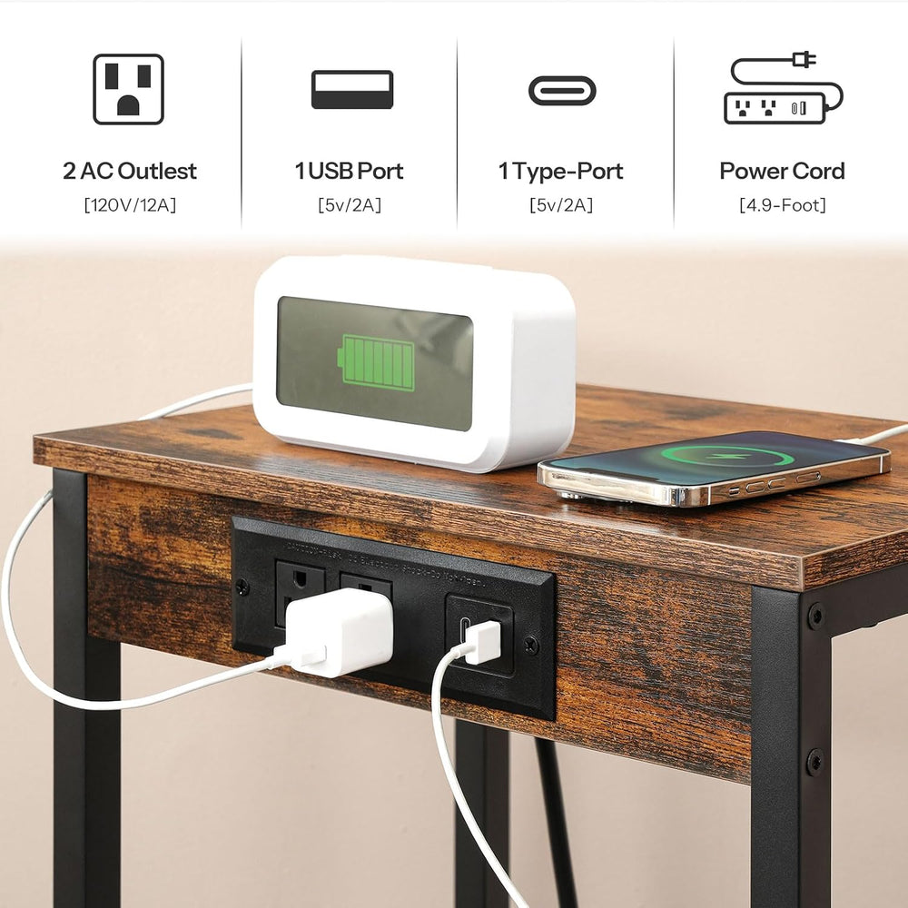 HOOBRO Tall End Tables with Charging Station, Set of 2, 30 Inch Tall Nightsta...