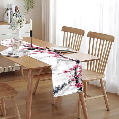 Asian Plum Blossom Table Runner – Elegant Ink Wash Cherry Flower Design – - Image 5