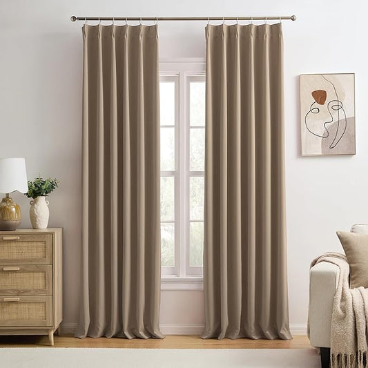 KEQIAOSUOCAI Pinch Pleated Blackout Curtains 132 Inch Long 2 Panels by KEQIAOSUOCAI