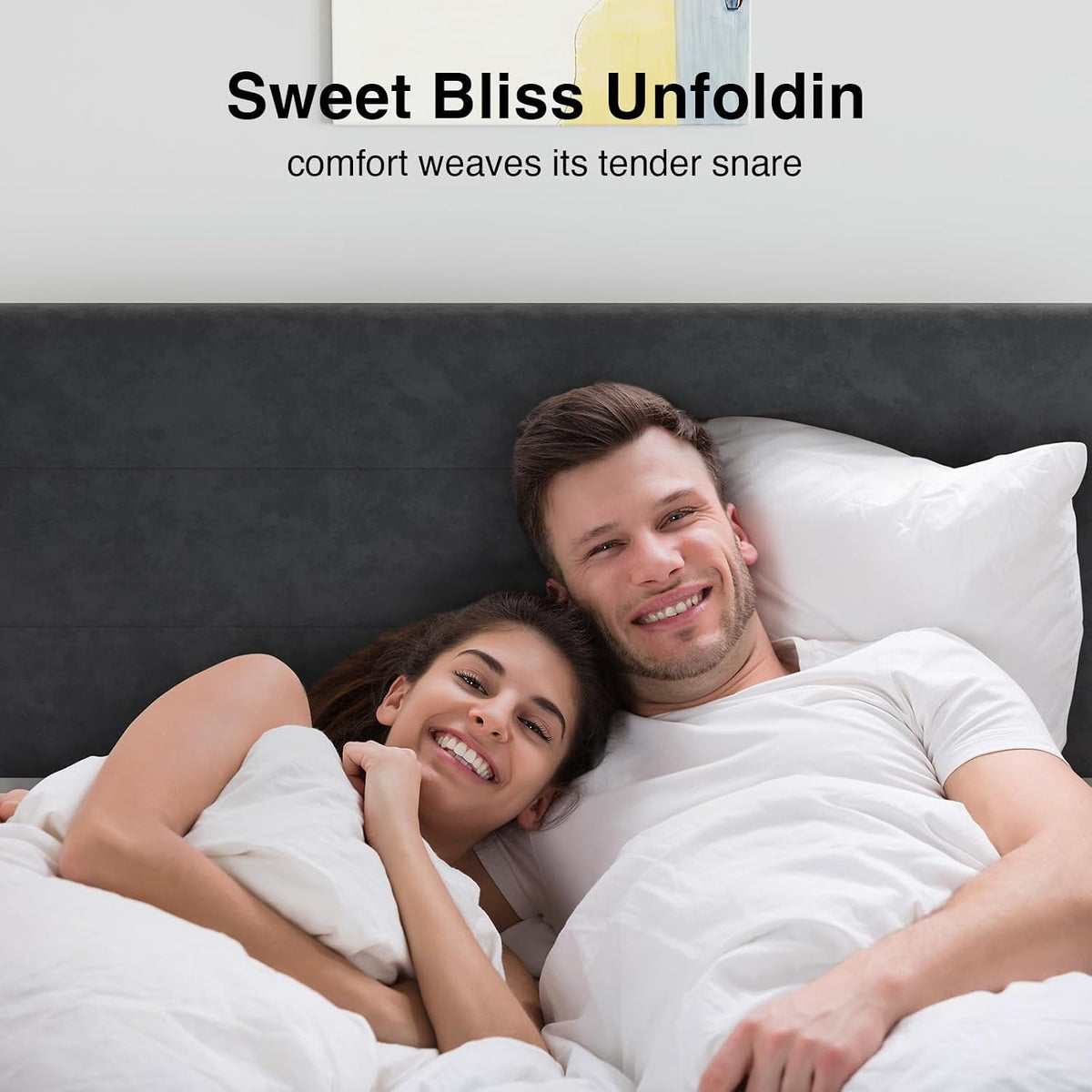 novilla queen bed frame, queen size bed frame, front angle view