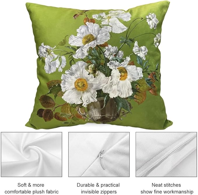 Vintage Floral Bouquet 28x28 Plush Throw Pillow Case, European Classical Oil - Image 2