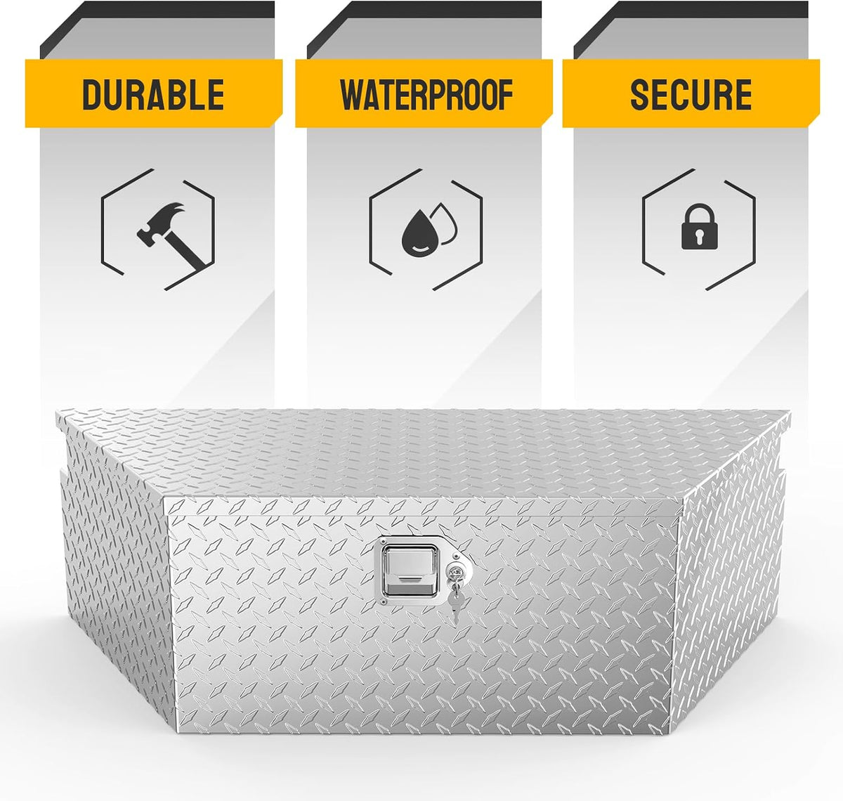 tuffiom 39" aluminum trailer tongue box, heavy duty showing dimensions