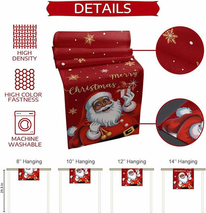 Black Santa Claus Table Runner, 16x72 Inch, Merry Christmas Table Runners Xmas - Image 5