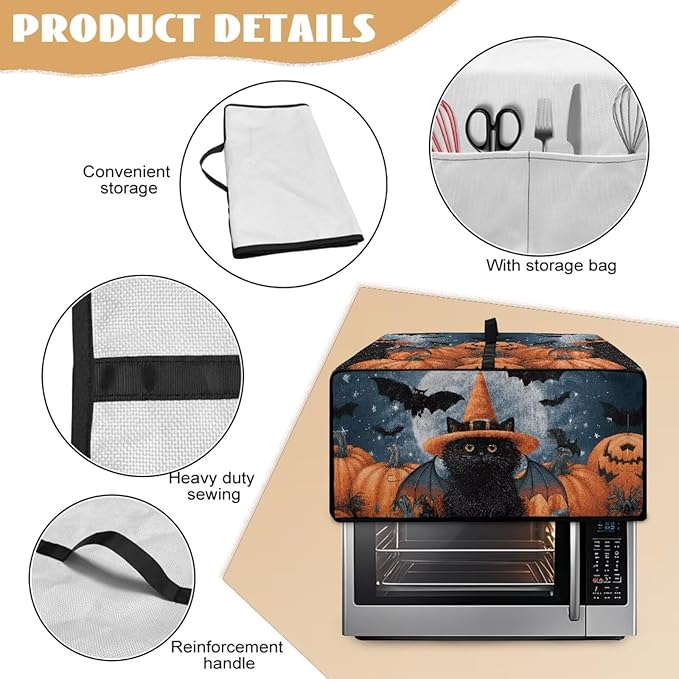 Bat Cat Pumpkin Moon Print Toaster Oven Cover Dust-Proof Microwave Oven Grill - Image 6