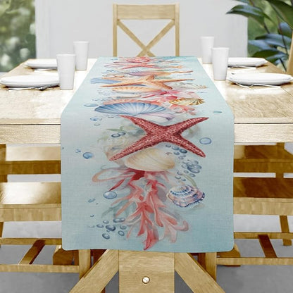 Ocean Starfish Table Runner, Cotton Dining Table Runner, Table Center Decor by Hliyty