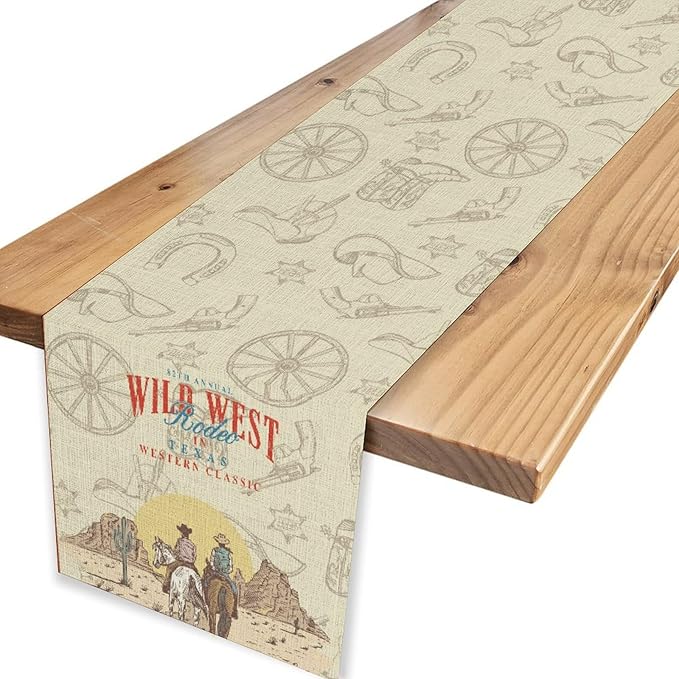 Western Cowboy Table Runner, Rustic Country Cowboy American Wild West Riding - Image 4