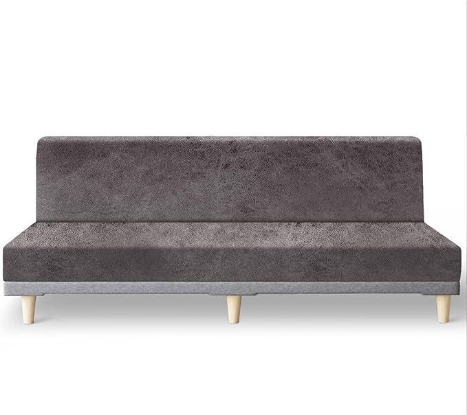 molasofa Leather Like Stretch Futon Slipcover Armless Futon Bed Sofa Cover by Molasofa