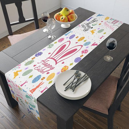Happy Easter Table Runner, Easter Rabbits Linen Farmhouse Table Runners - Image 5
