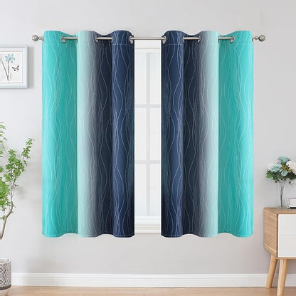 Estelar Textiler Navy Blue and Teal Ombre Blackout Curtains 45 Inch Length 2 - Image 2