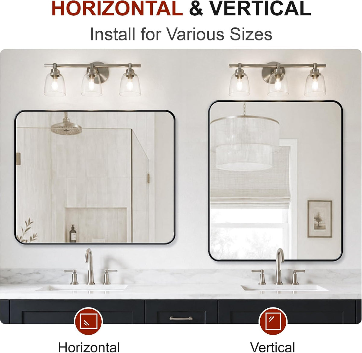 bathroom vanity black mirror for over sink, 36" showing dimensions