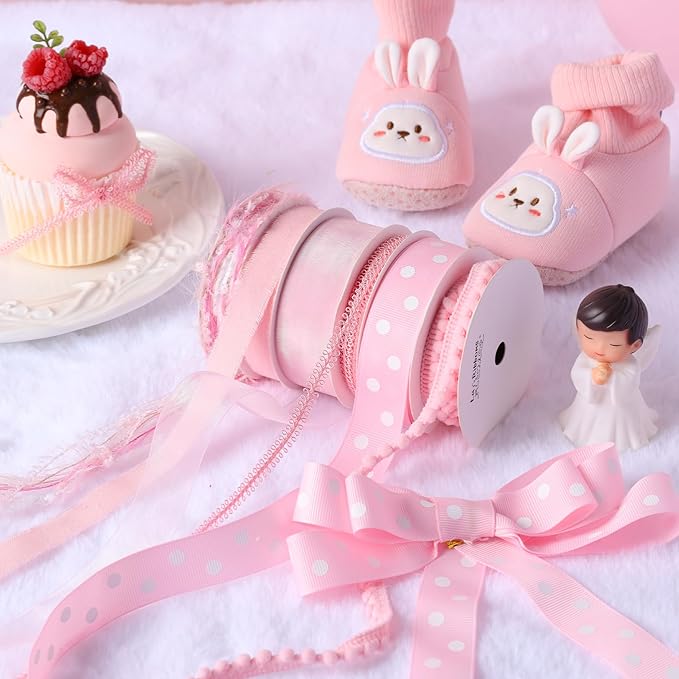 LaRibbons Pink Ribbons for Crafts 6 Rolls 27.5 Yards Total Thin Pink Ribbon for - Image 3