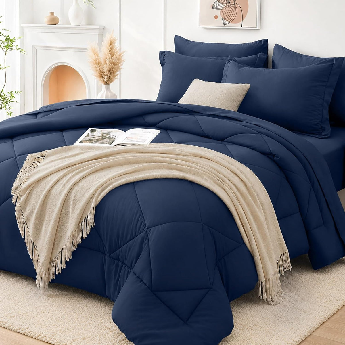 fuanna full size comforter sets 7 pcs, navy, main product view