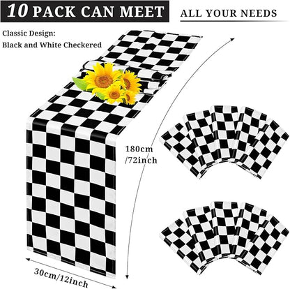10 Pack Checkered Table Runner Polyester Table Decor Classic Black and White - Image 4