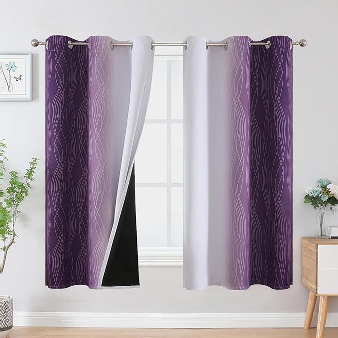 Estelar Textiler Purple and Greyish White Blackout Curtains & Drapes by ESTELARTEXTILER