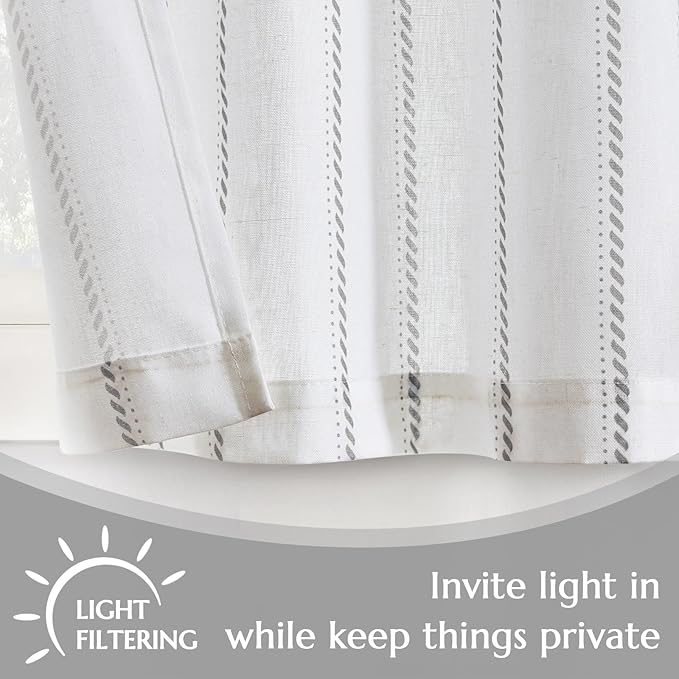 jinchan Linen Striped Kitchen Curtains Tier Cafe Curtains - Image 5