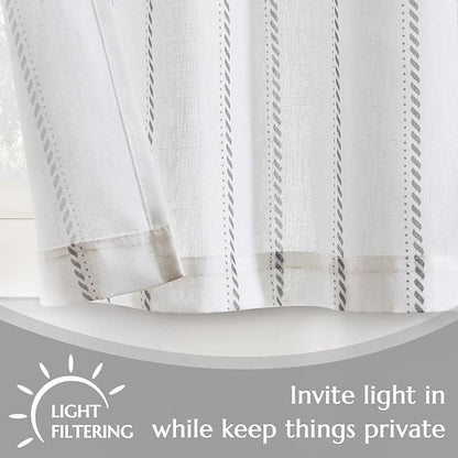 jinchan Linen Striped Kitchen Curtains Tier Cafe Curtains - Image 5