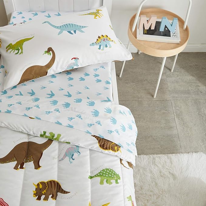 4 Pieces Toddler Bedding Set Dinosaur White - Image 5