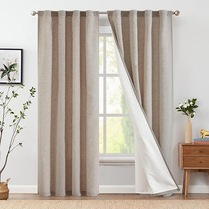jinchan Taupe Lined Linen Blend Curtain - Image 2