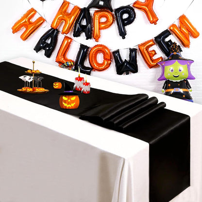 24 Pack Black Table Runners 12 x 108 Inches Long Smooth Satin Silk Black Halloween Table Runner for Party Wedding Birthday Banquet Decoration