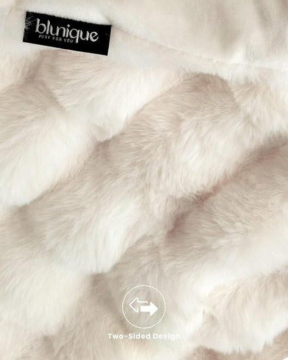 Ultra Soft Cozy Faux Fur Throw Blanket, Fuzzy Plush Thick Bubble Blanket - Image 5