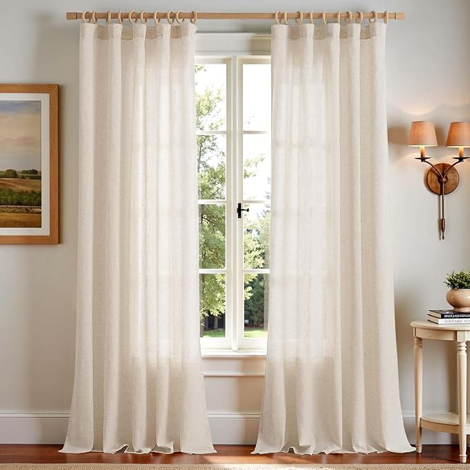 jinchan Linen Curtains 120 Inch Length 2 Panels Set Window Curtains by JINCHAN