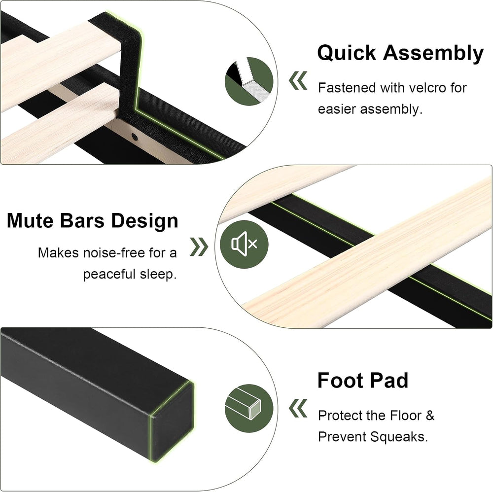 Feonase Queen Platform Bed Frame, Fabric Upholstered Queen Bed Frame, Solid W...