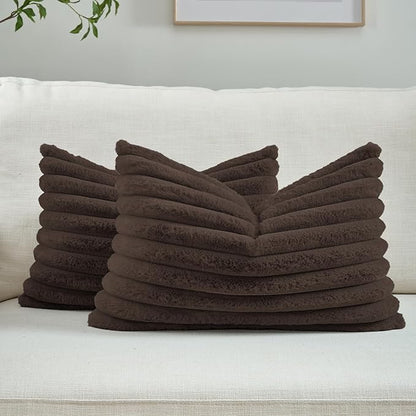 FUTEI Dark Coffee Throw Pillow Covers Set of 2, 12x20 Inch Striped Texture by FUTEI