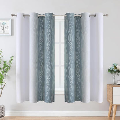 Estelar Textiler Stone Blue and Greyish White Blackout Curtains & Drapes - Image 2