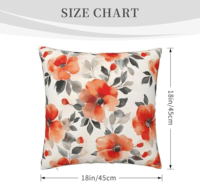 Fall Burnt Orange Floral Throw Pillow Covers 18x18 Inch Set of 2, Modern - Image 8