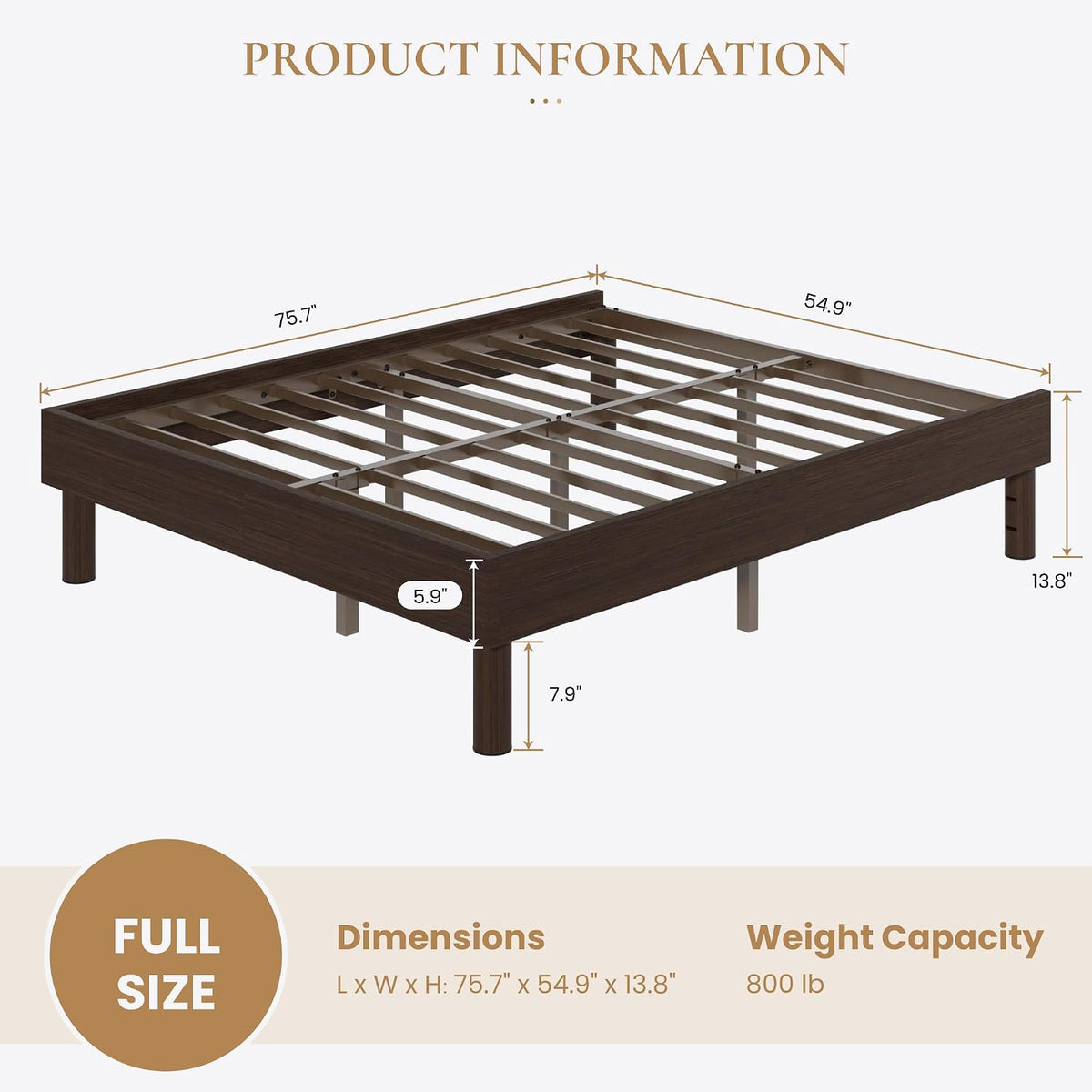 sha cerlin full size wood platform bed, 7.9" shown in use
