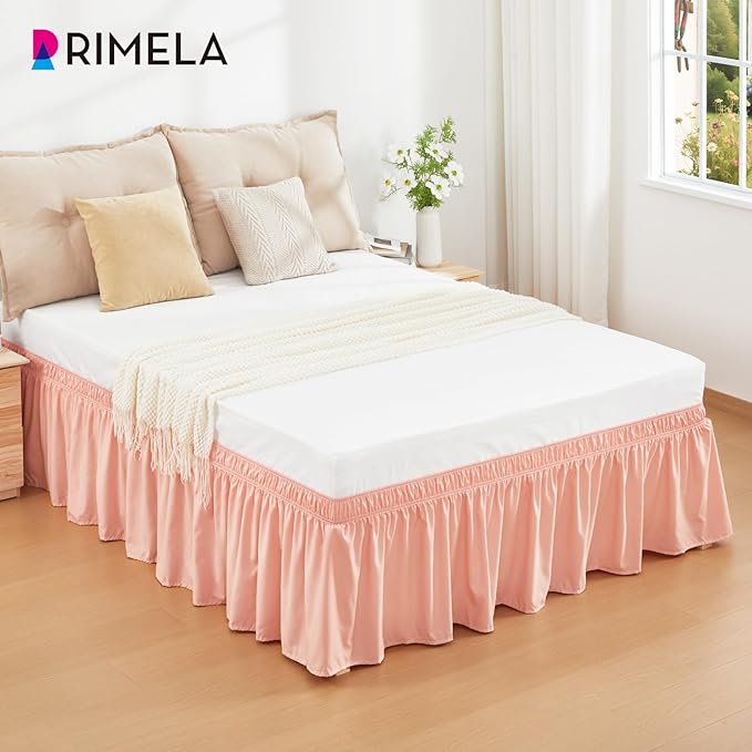 RIMELA Peachy Coral Bed Skirt Queen Size 18 Inch Drop, Elastic Bed Skirting - Image 9