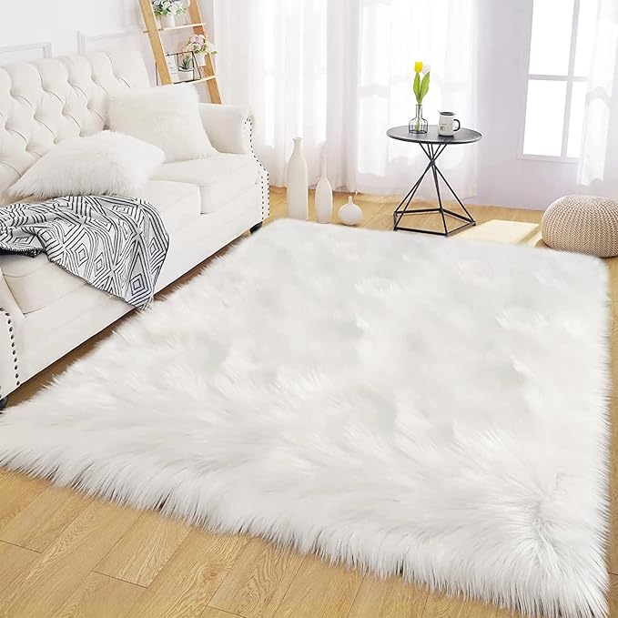 Latepis White Faux Fur Rug 3x5, Faux Sheepskin Rugs - Image 7