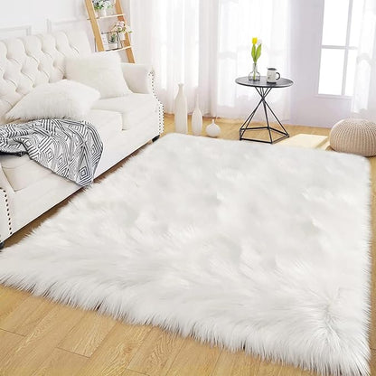 Latepis Off White 3x4 Area Rug Faux Sheepskin Fur Rug Washable Furry Rugs - Image 7