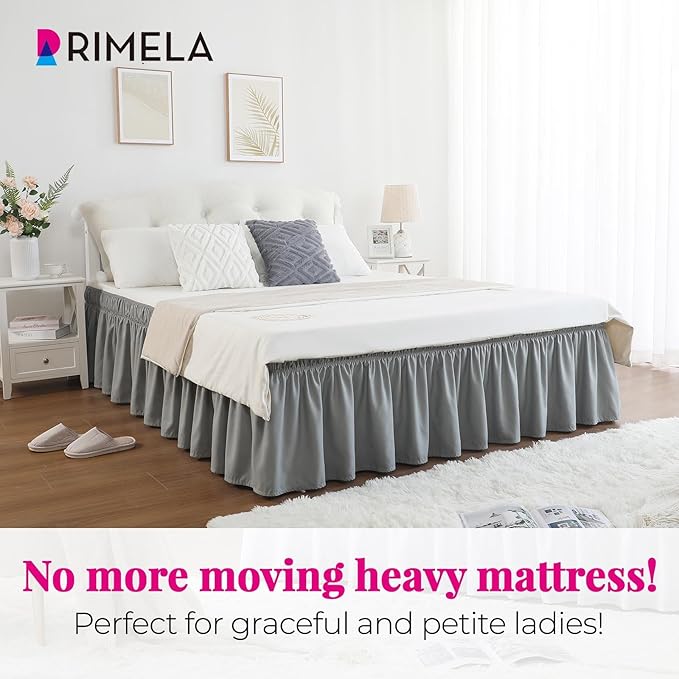 RIMELA Grey Bed Skirt Full Size 18 Inch Drop, Elastic Bed Skirting - Image 2