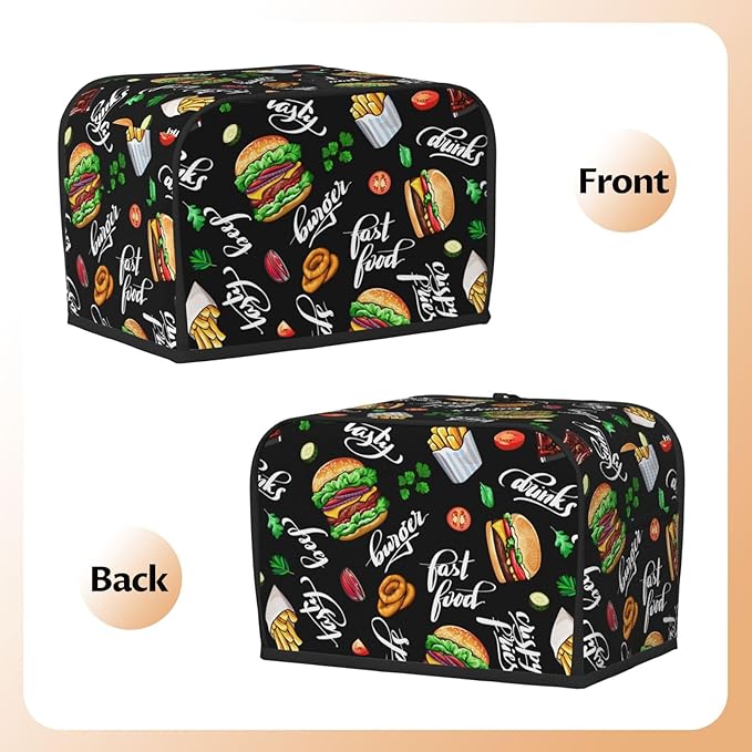 Funny Hamburger Fast Food 2 Slice Toaster Cover, Waterproof Toaster Dust Cover - Image 4