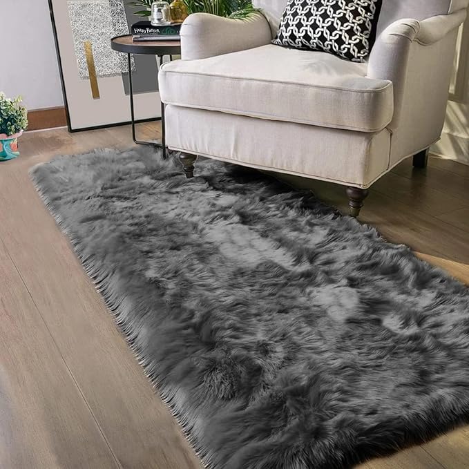 Latepis Dark Gray 2x5 Rug Runner Shaggy Machine Washable Faux Fur Rug Fluffy - Image 7