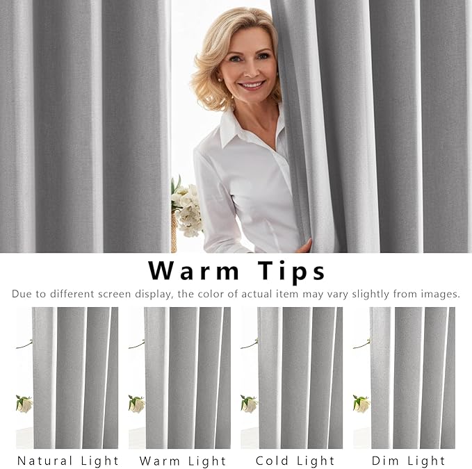 Linen 100% Blackout Curtains for Bedroom, Back Tab/Rod Pocket Room Darkening - Image 6