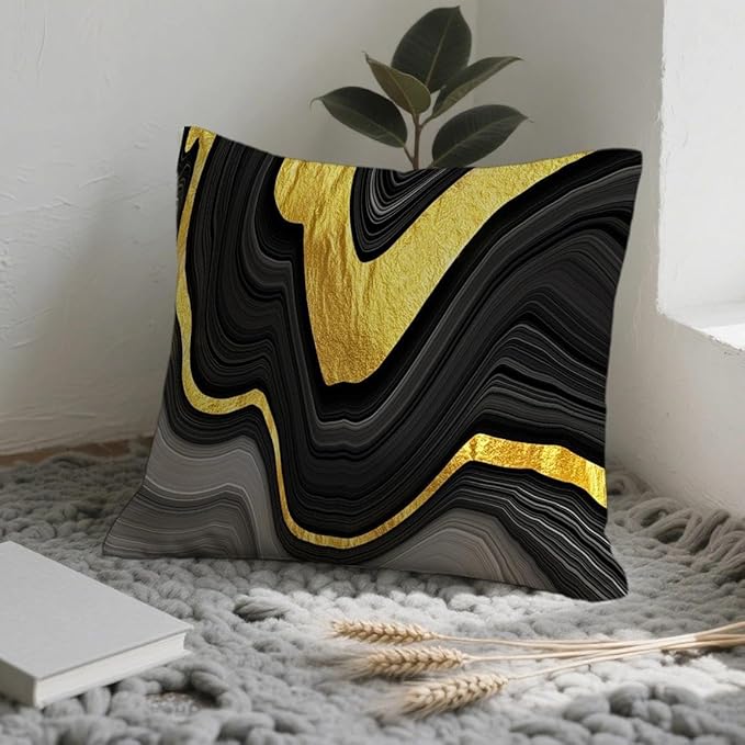 Black and Gold Marble Texture Throw Pillow Covers 18x18 Inch Set of 2, - Image 3