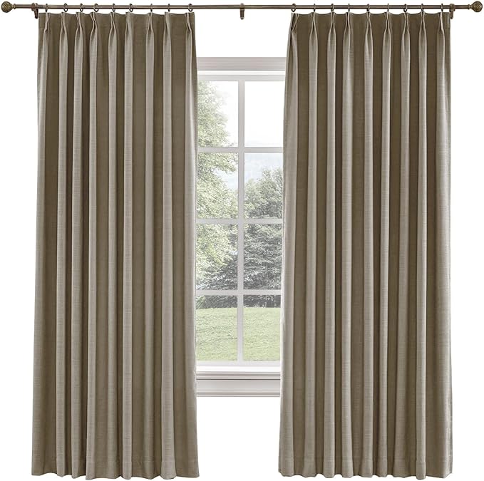 TWOPAGES 26 W x 108 L inch Pinch Pleated Curtain Room Darkening Linen Drapery by TWOPAGES