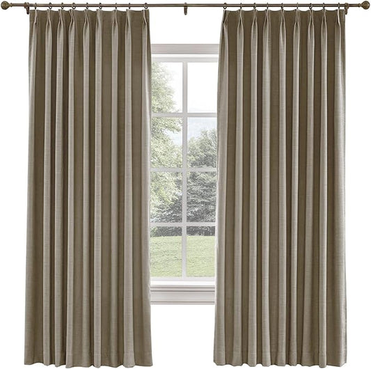 TWOPAGES 26 W x 96 L inch Pinch Pleated Curtain Room Darkening Linen Drapery by TWOPAGES