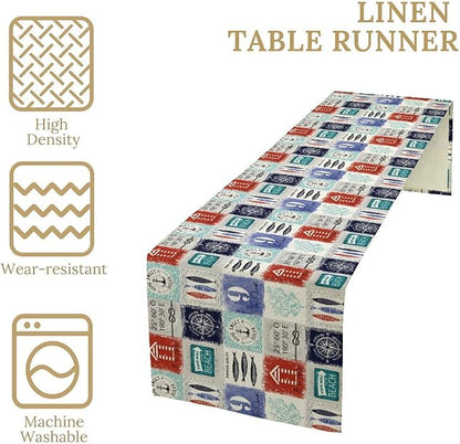 Vintage Nautical Patchwork Table Runner, Rudder Anchor Ocean Element - Image 5