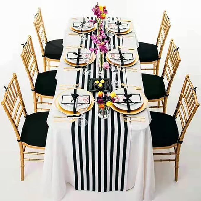 10 Pack Striped Table Runner Polyester Table Decor Classic Black and White - Image 8