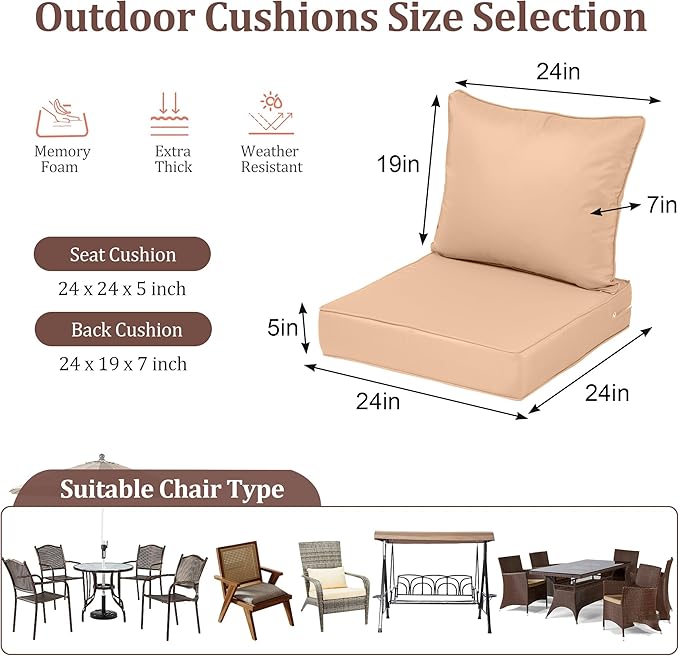 Waterproof Outdoor Chair Cushion Set of 4, Outdoor Cushions - Image 2