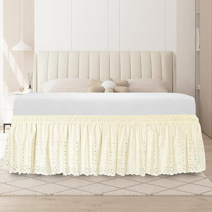 Twin Bed Skirt, Wrap-Around Elastic Ruffled Eyelet Bed Skirt Twin Size Dust by ANARACHON