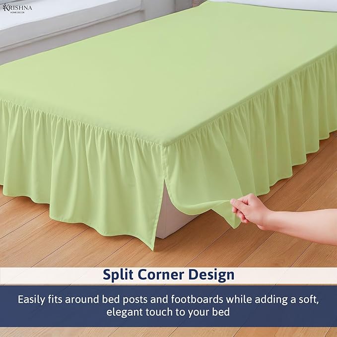 KRISHNA Ruffled Bed Skirt with Split Corners Queen, 100% Microfiber Hotel - Image 3